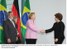 Presidente Lula e a ministra Dilma Rousseff, durante encontro coma chanceler da Alemanha, Angela Merkel.
