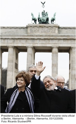 Presidente Lula e a ministra  Dilma Rousseff, durante visita oficial a Berlim, Alemanha.