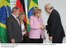 Presidente Lula e o ministro Miguel Jorge durante encontro com a chanceler da Alemanha, Angela Merkel.