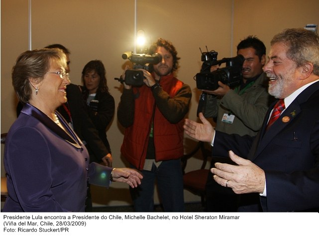 Presidente Lula encontra a presidente do Chile, Michelle Bachelet, no Hotel Sheraton Miramar.