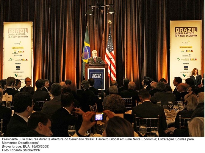 Presidente Lula discursa durante  abertura do Seminário Brasil Parceiro Global em uma Nova Economia.
