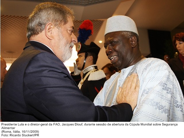 Presidente Lula e o Diretor-Geral da  FAO, Jacques Diouf, durante sessão de abertura da Cúpula Mundial sobre Segurança Alimentar.