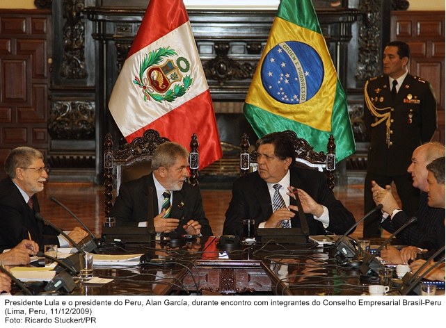Presidente Lula e o presidente do Peru, Alan Garcia, durante encontro com integrantes do Conselho Empresarial Brasil-Peru.