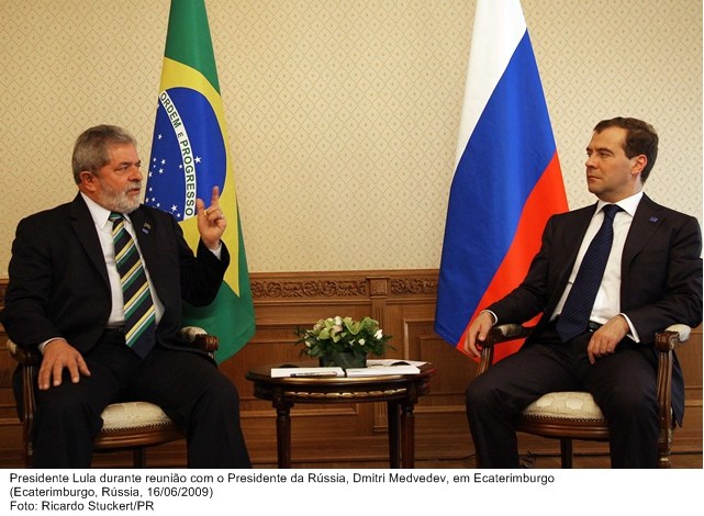 Presidente Lula durante reunião com o presidente da Rússia, Dmitri Medvedev, em Ecaterimburgo.