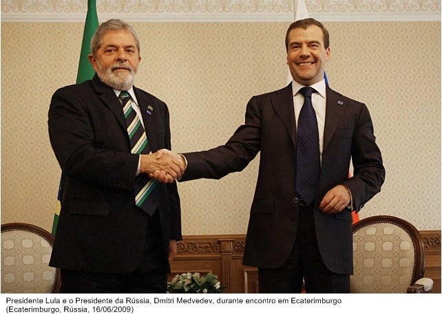 Presidente Lula e presidente da Rússia, Dmitri Medvedev, durante encontro em Ecaterimburgo.