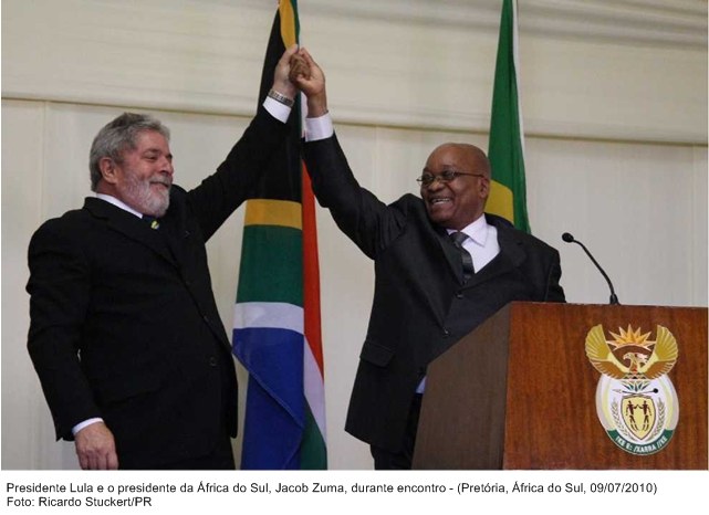 Presidente Lula e o presidente da África do Sul, Jacob Zuma durante encontro.
