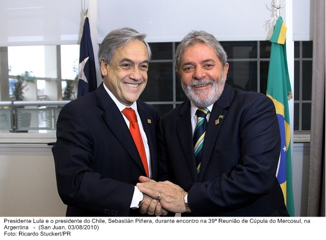 Presidente Lula e o presidente do Chile, Sebastián Piñera, durante encontro na 39ª Reunião de Cúpula do Mercosul.
