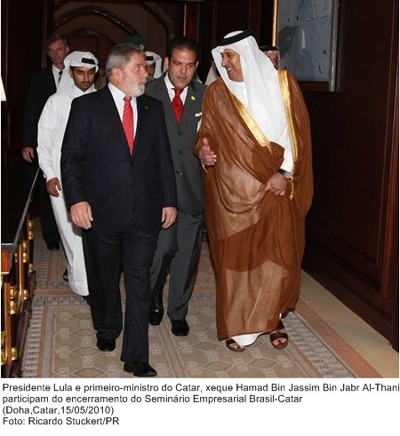 Presidente Lula e primeiro-ministro do Catar, xeque Hamad Bin Jassim Bin Jabr Al-Thani, participam do encerramento do Seminário Empresarial.