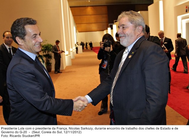 Presidente Lula com o presidente da França, Nicolas Sarkozy, durante encontro com Chefes de Estado e de Governo do G-20.