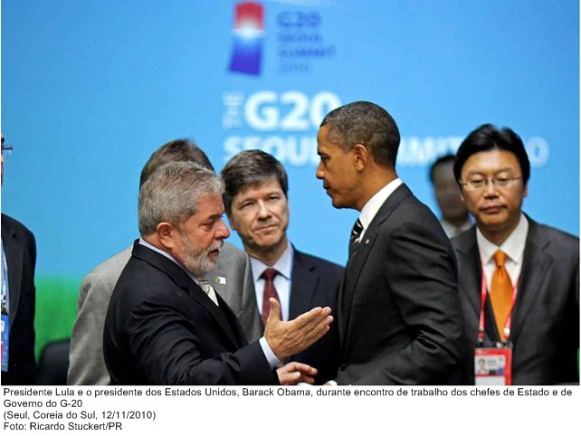 Presidente Lula e o presidente dos EUA, Barack Obama durante encontro de trabalho dos Chefes de Estado e de Governo do G-20.