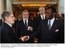 Presidente Lula, o ministro Celso Amorim, e o presidente da Guiné Equatorial, Oblang Nguema Mbasogo, na chegada ao Palácio Presidencial.