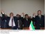 Presidente Lula, o Presidente do Irã, Mahmoud Ahmadinejad, e o Primeiro-Ministro da Turquia, Recep Erdogan, comemoram anúncio de acordo nuclear.