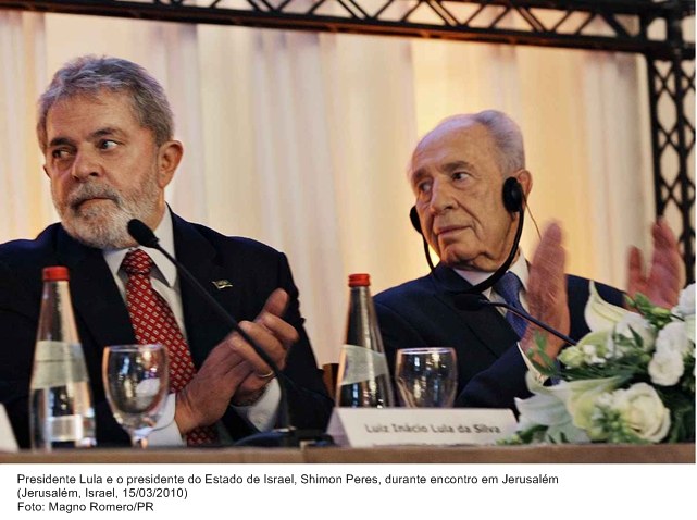 Presidente Lula e o presidente do Estado de Israel, Shimon Peres, durante encontro em Israel.