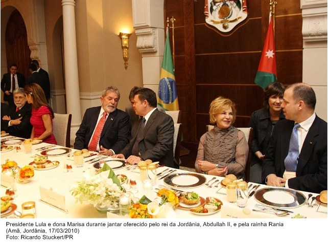 Presidente Lula e dona Marisa, durante jantar oferecido pelo Rei Abdullah II, e pela Rainha Rania.
