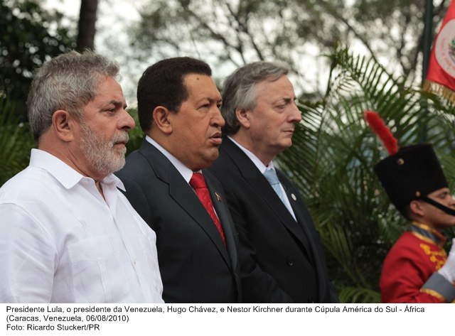 Presidente Lula, o presidente da Venezuela, Hugo Chávez, e Nestor Kirchner durante Cúpula América do Sul - África.