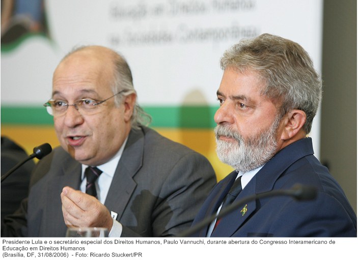 Presidente Lula e o secretário especial dos Direitos Humanos, Paulo Vannuchi, durante abertura do Congresso Interamericano de Educação em Direitos Humanos.jpg