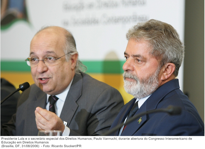 Presidente Lula e o secretário especial dos Direitos Humanos, Paulo Vannuchi, durante abertura do Congresso Interamericano de Educação em Direitos Humanos.jpg