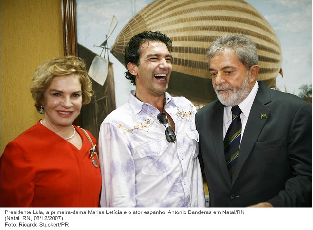 Presidente Lula, a primeira-dama Marisa Letícia e o ator espanhol Antonio Banderas em Natal-RN.