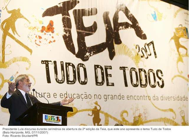 Presidente Lula discursa durante cerimônia de abertura da 2ª edição da Teia, que este ano apresenta o tema Tudo de Todos.
