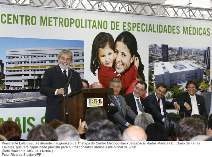 Presidente Lula discursa durante inauguração da 1ª etapa do Centro Metropolitano de Especialidades Médicas Dr. Dário de Farias Tavares.