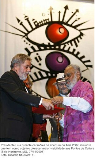 Presidente Lula durante cerimônia de abertura da Teia 2007, iniciativa que tem como objetivo oferecer maior visibilidade aos Pontos de Cultura.