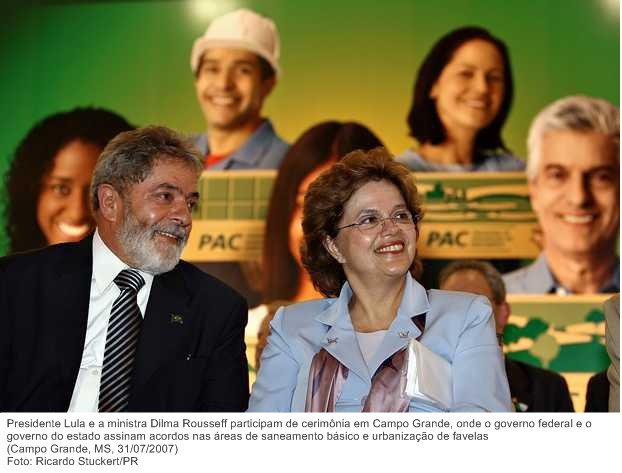 Presidente Lula e a ministra Dilma Rousseff participam de cerimônia em Campo Grande, onde o governo federal e o governo do estado assinam acordos nas áreas de saneamento básico e urbanização.