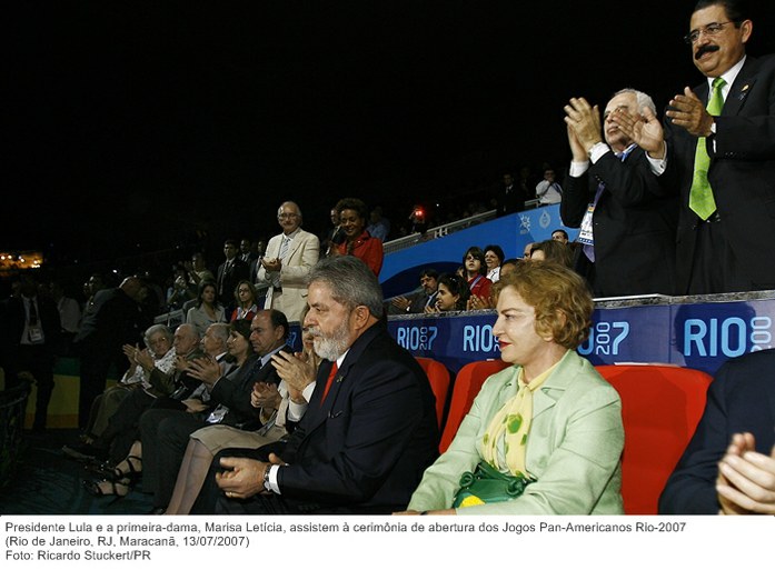 Presidente Lula e a primeira-dama, Marisa Letícia, assistem à cerimônia de abertura dos Jogos Pan-Americanos Rio-2007.