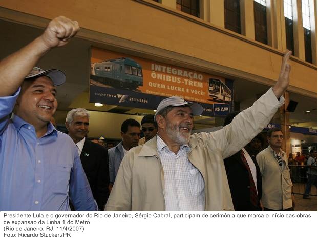 Presidente Lula e o governador do Rio de Janeiro, Sérgio Cabral, participam de cerimônia que marca o início das obras de expansão da Linha 1 do Metrô.