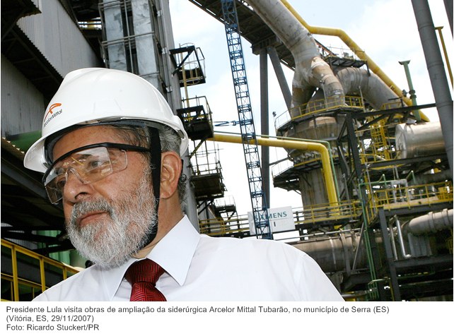 Presidente Lula visita obras de ampliação da siderúrgica Arcelor Mittal Tubarão, no município de Serra (ES).