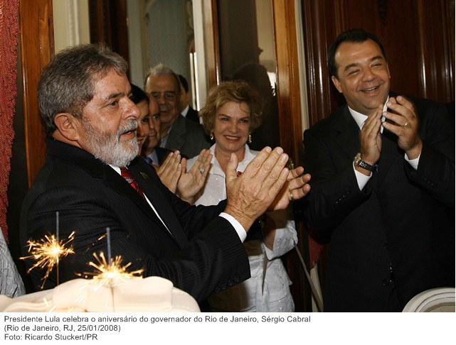 Presidente Lula celebra o aniversário do governador do Rio de Janeiro, Sérgio Cabral.