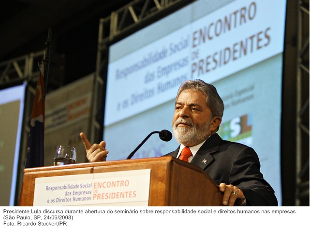 Presidente Lula discursa durante abertura do seminário sobre responsabilidade social e direitos humanos nas empresas.