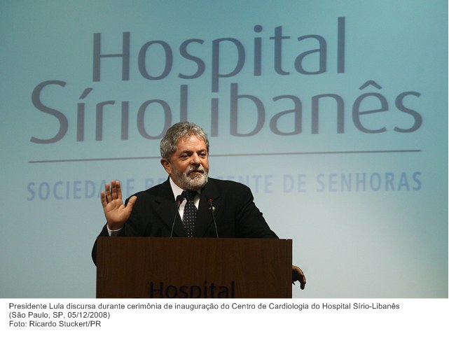 Presidente Lula discursa durante cerimônia de inauguração do Centro de Cardiologia do Hospital Sírio-Libanês.