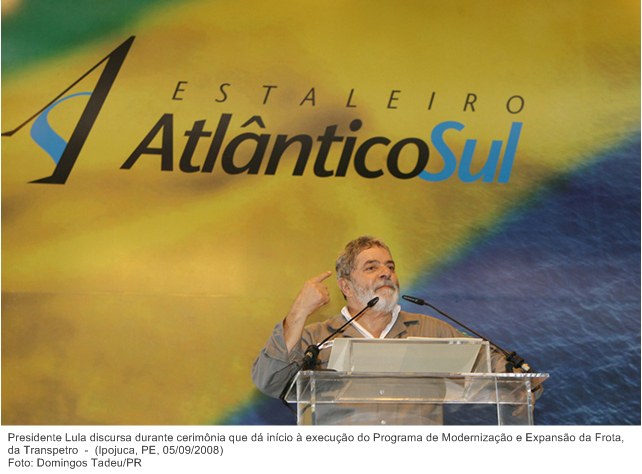 Presidente Lula discursa durante cerimônia que dá início à execução do Programa de Modernização e Expansão da Frota, da Transpetro.