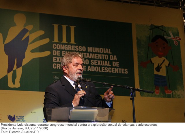 Presidente Lula discursa durante congresso mundial contra a exploração sexual de crianças e adolescentes.