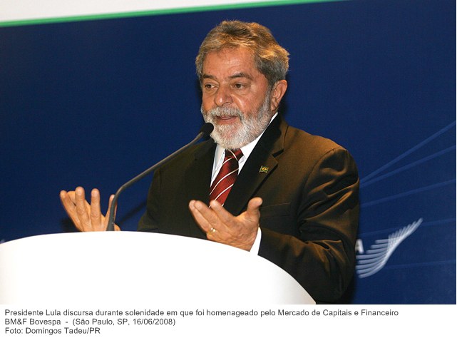 Presidente Lula discursa durante solenidade em que foi homenageado pelo Mercado de Capitais e Financeiro - BM&F Bovespa.