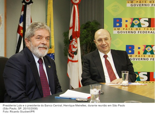 Presidente Lula e o presidente do Banco Central, Henrique Meirelles, durante reunião em São Paulo.