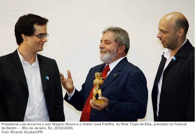 Presidente Lula encontra o ator Wagner Moura e o diretor José Padilha, do filme Tropa de Elite, premiado no Festival de Berlim.
