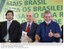 Presidente Lula, o ministro da Educação, Fernando Haddad e o governador José Serra, durante cerimônia de início de obras do PAC em municípios da Região Oeste de São Paulo.
