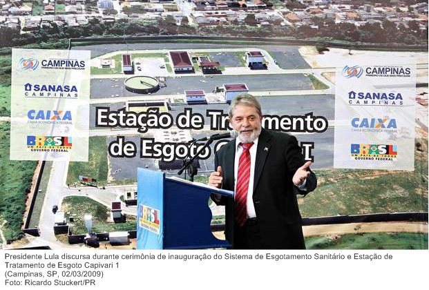 Presidente Lula discursa durante cerimônia de inauguração do Sistema de Esgotamento Sanitário e Estação de Tratamento de Esgoto Capivari 1.