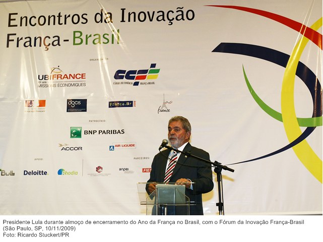 Presidente Lula durante almoço de encerramento do Ano da França no Brasil, com o Fórum da Inovação França-Brasil