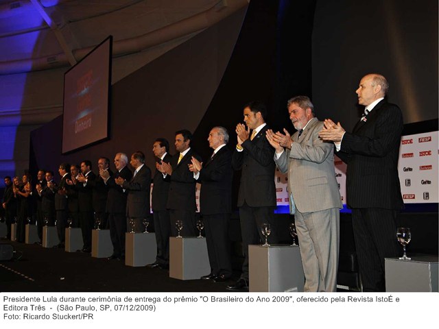 Presidente Lula durante cerimônia de entrega do prêmio O Brasileiro do Ano 2009, oferecido pela Revista IstoÉ e Editora Três.