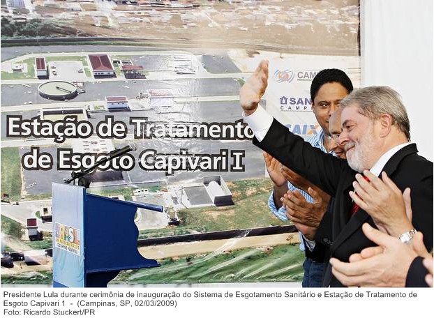 Presidente Lula durante cerimônia de inauguração do Sistema de Esgotamento Sanitário e Estação de Tratamento de Esgoto Capivari 1 (3).