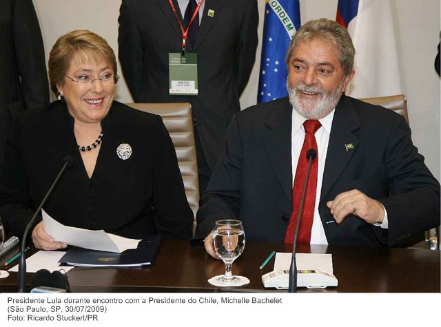 Presidente Lula durante encontro com a Presidente do Chile, Michelle Bachelet.