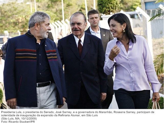 Presidente Lula, o presidente do Senado, José Sarney, e a governadora do Maranhão, Roseana Sarney, participam de solenidade de inauguração da expansão da Refinaria Alumar, em São Luís 