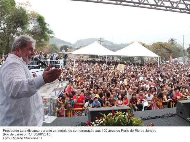 Presidente Lula discursa durante cerimônia de comemoração aos 100 anos do Porto do Rio de Janeiro