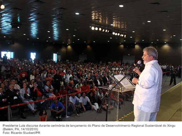 Presidente Lula discursa durante cerimônia de lançamento do Plano de Desenvolvimento Regional Sustentável do Xingu (2).