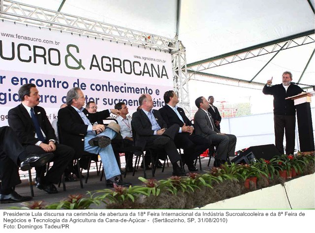 Presidente Lula discursa na cerimônia de abertura da 18ª Feira Internacional da Indústria Sucroalcooleira e da 8ª Feira de Negócios e Tecnologia da Agricultura da Cana-de-Açúcar.
