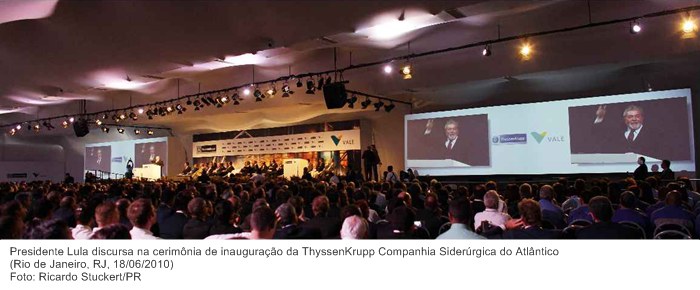 Presidente Lula discursa na cerimônia de inauguração da ThyssenKrupp Companhia Siderúrgica do Atlântico.