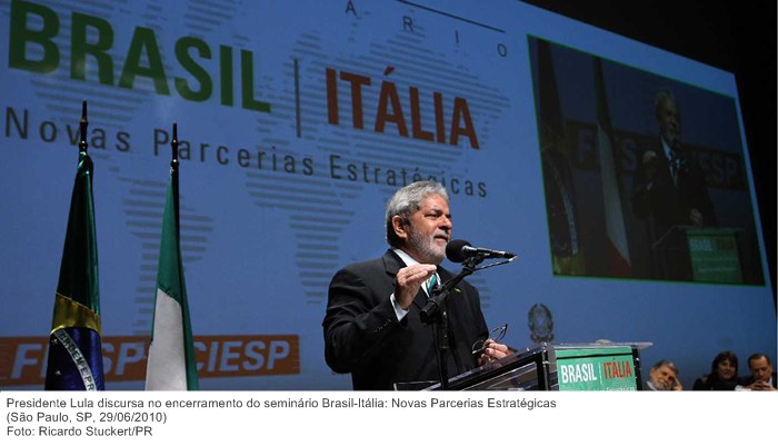 Presidente Lula discursa no encerramento do seminário Brasil-Itália Novas Parcerias Estratégicas.