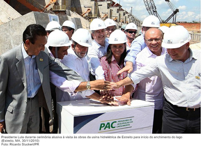 Presidente Lula durante cerimônia alusiva à visita às obras da usina hidrelétrica de Estreito para início do enchimento do lago.